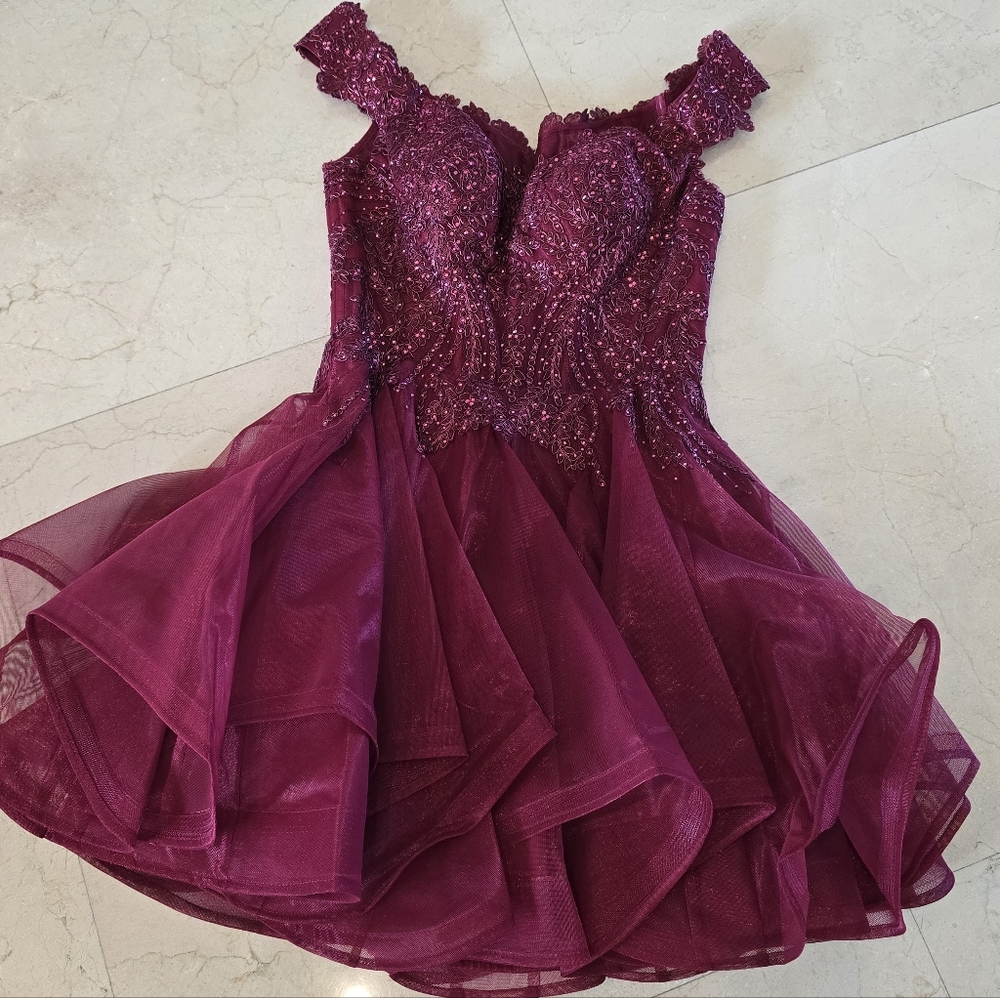 Sherri Hill Burgundy Lace Dress